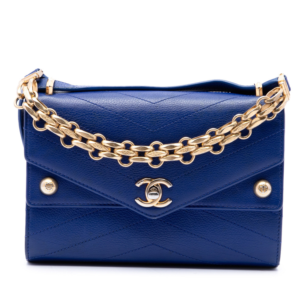 Pre-Loved Chanel Small Studded Chevron Calfskin Envelope Double Flap